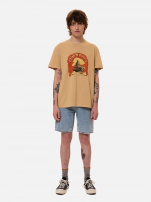 Apricot Orange Nudie Jeans Roy Every Mountain Faded Sun Men's T-Shirt | 73801IELG