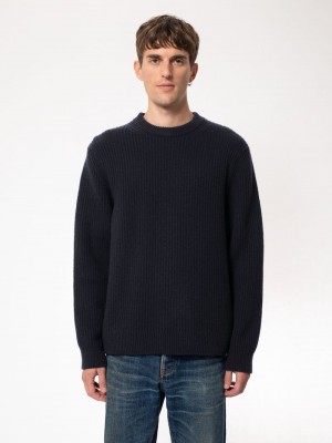 Black Nudie Jeans August Rib Wool Men's Knitwear | 07592QAVJ