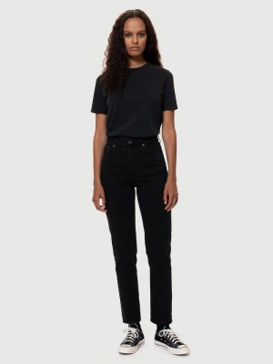 Black Nudie Jeans Breezy Britt Aged Women's Jeans | 69541DIFW