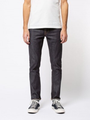 Black Nudie Jeans Grim Tim Dry Deep Selvage Men's Jeans | 92437DJML