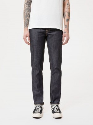 Black Nudie Jeans Grim Tim Dry Original Selvage Men's Jeans | 65372ESAH