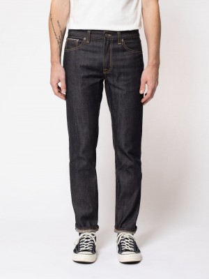 Black Nudie Jeans Gritty Jackson Dry Selvage Men's Jeans | 48279KJXA