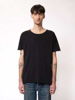 Black Nudie Jeans Roger Slub Men's T-Shirt | 90731UZIJ