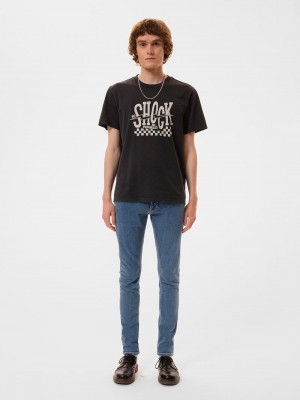 Black Nudie Jeans Roy Shock Men's T-Shirt | 90275MWFV