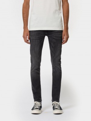 Black Nudie Jeans Skinny Lin Worn Men's Jeans | 08392VEDI