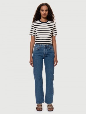 Black Stripes Nudie Jeans Joni Breton Women's T-Shirt | 68052NCZL