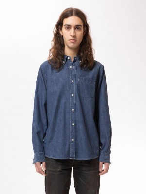 Blue Nudie Jeans Chuck BD Classic Men's Shirts | 01692USPJ