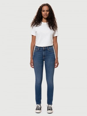 Blue Nudie Jeans Mellow Mae Mud Women's Jeans | 21796UWIY