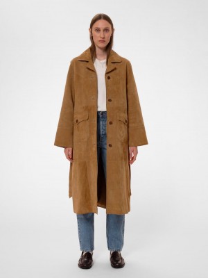 Brown Nudie Jeans Ilse Suede Coat Women's Jackets | 48563VBRN