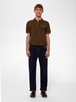 Coffee Nudie Jeans Frippe Polo Club Men's Shirts | 32971TQWF