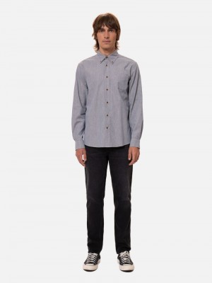 Grey Nudie Jeans John Button Down Men's Shirts | 05218KMNH