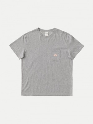 Grey Nudie Jeans Leffe Pocket Men's T-Shirt | 10825OVGL