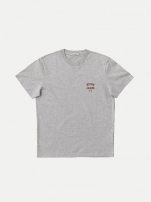 Grey Nudie Jeans Roy Logo Men's T-Shirt | 04125QEUB