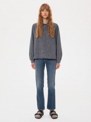 Indigo Nudie Jeans Edith Check Women's Shirts | 21976ZVMP