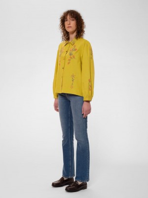 Light Green Nudie Jeans Edith Embroidery Lime Women's Shirts | 35126FNVS