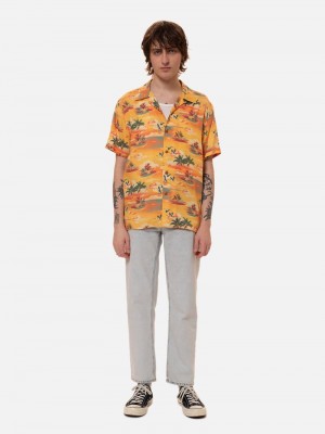 Multicolor Nudie Jeans Arvid Hawaii Sunflower Men's Shirts | 02653NTYL