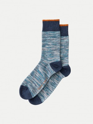 Multicolor / Navy Nudie Jeans Rasmusson Multi Yarn Men's Socks | 59603CXRU