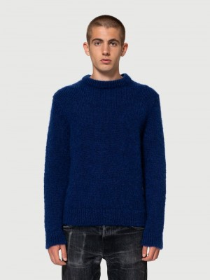 Navy Nudie Jeans August Mohair Men's Knitwear | 59680MGTX