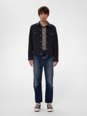 Navy Nudie Jeans Robby Nubuck Men's Jackets | 35069UYTD