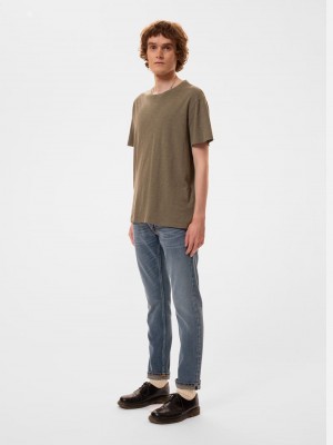 Olive Nudie Jeans Roffe Slub Pale Men's T-Shirt | 91764NGUX