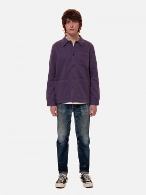 Purple Nudie Jeans Barney Worker Lilac Men's Jackets | 47053YWIP