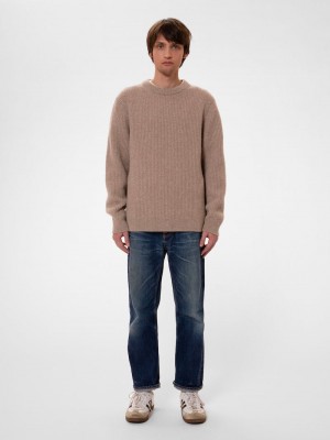 Rose Pink Nudie Jeans August Rib Wool Oat Men's Knitwear | 74621DHEB