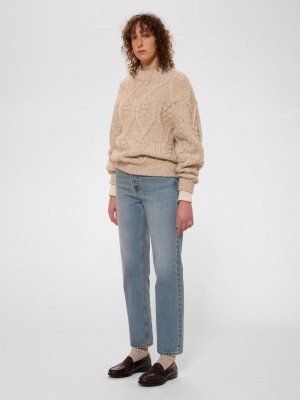 Rose Pink Nudie Jeans Elsa Cable Oat Women's Knitwear | 84931VPBU