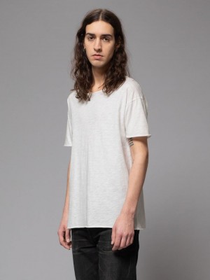 White Nudie Jeans Roger Slub Men's T-Shirt | 49620PXGY