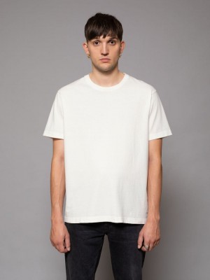 White Nudie Jeans Uno Everyday Chalk Men's T-Shirt | 38497OCWB