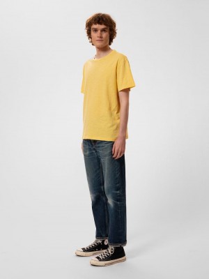 Yellow Nudie Jeans Roffe Slub Citra Men's T-Shirt | 14026OQCP