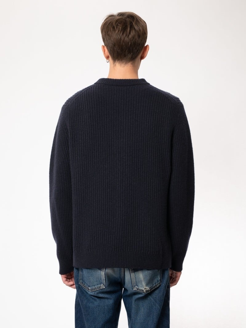 Black Nudie Jeans August Rib Wool Men's Knitwear | 07592QAVJ