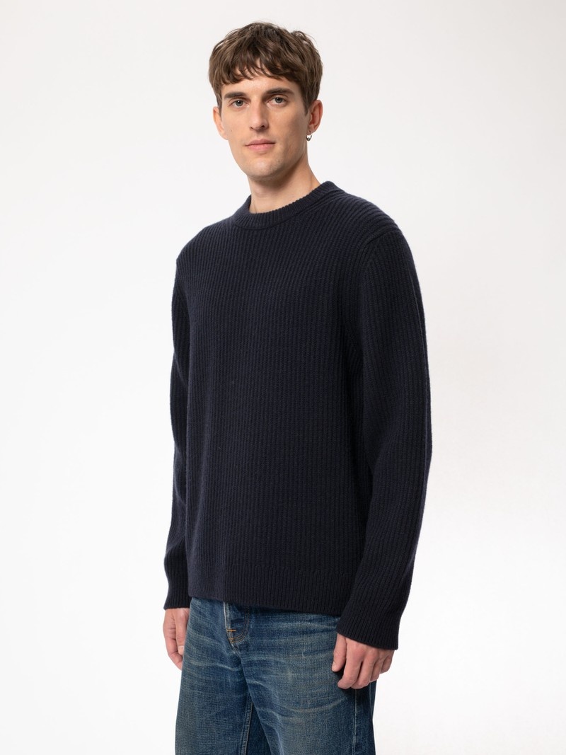 Black Nudie Jeans August Rib Wool Men's Knitwear | 07592QAVJ