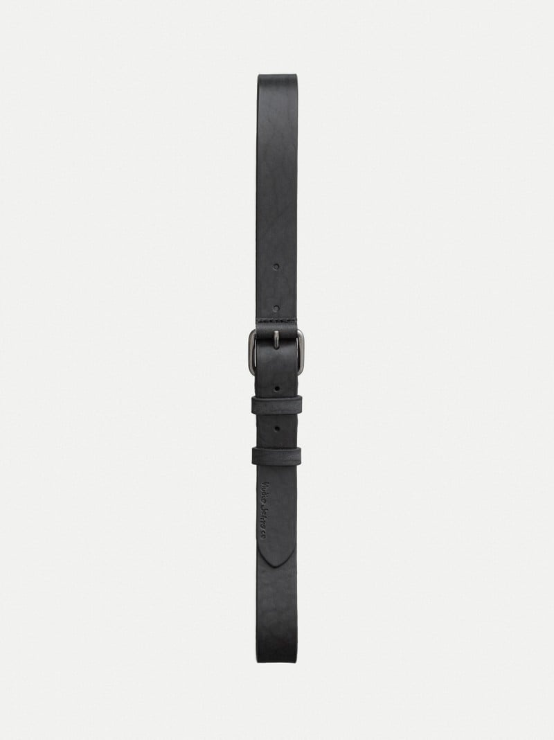 Black Nudie Jeans Dwayne Leather Belt Men's Accessories | 70415ZOIR