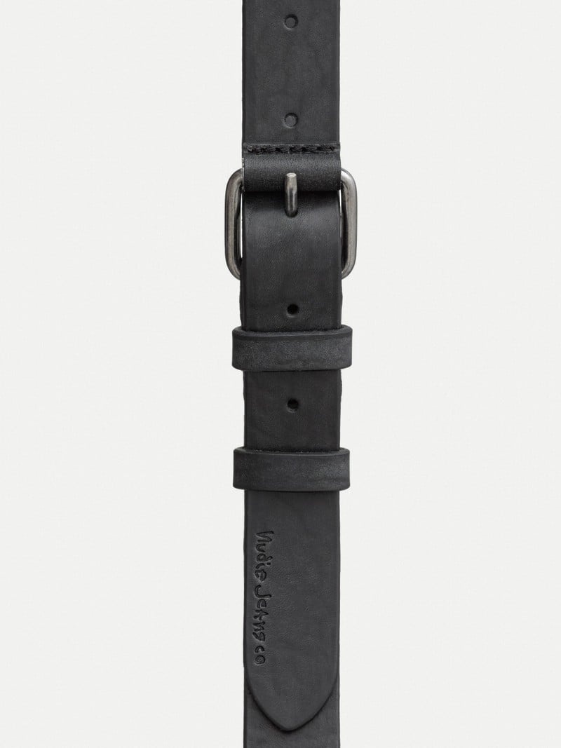 Black Nudie Jeans Dwayne Leather Belt Men's Accessories | 70415ZOIR