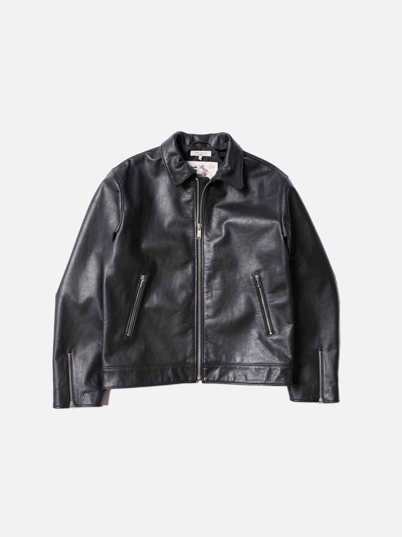 Black Nudie Jeans Eddy Rider Leather Men's Jackets | 32561KAOZ