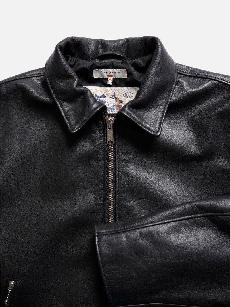 Black Nudie Jeans Eddy Rider Leather Men's Jackets | 32561KAOZ