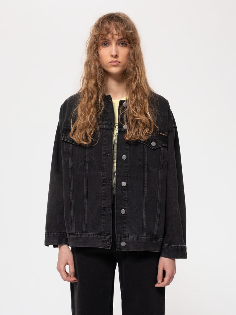 Black Nudie Jeans Elin Trace Women's Denim Jackets | 39207HFTW