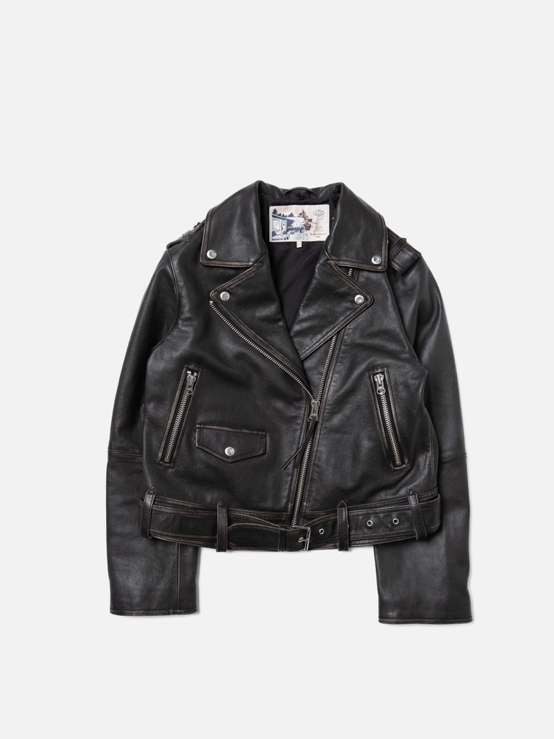 Black Nudie Jeans Greta Biker Leather Women's Jackets | 38719BYDR