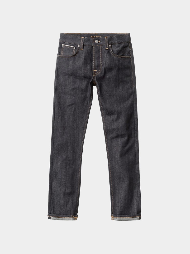 Black Nudie Jeans Grim Tim Dry Deep Selvage Men's Jeans | 92437DJML