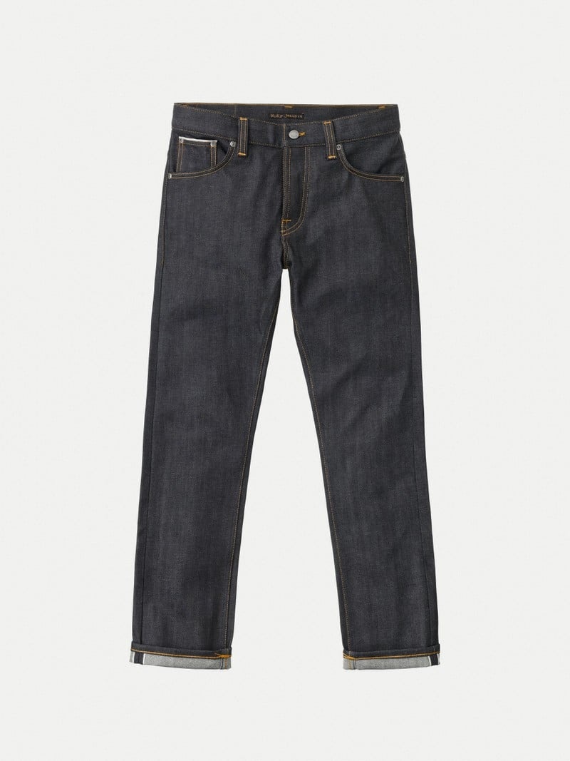 Black Nudie Jeans Grim Tim Dry Original Selvage Men's Jeans | 65372ESAH