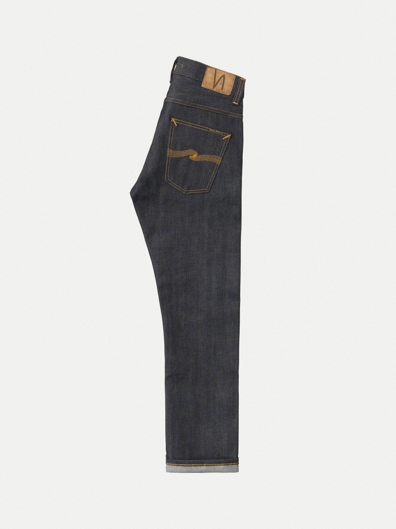 Black Nudie Jeans Grim Tim Dry Original Selvage Men's Jeans | 65372ESAH