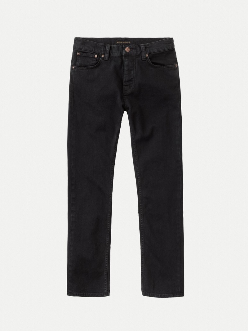 Black Nudie Jeans Grim Tim Skies Men's Jeans | 50728JQIS