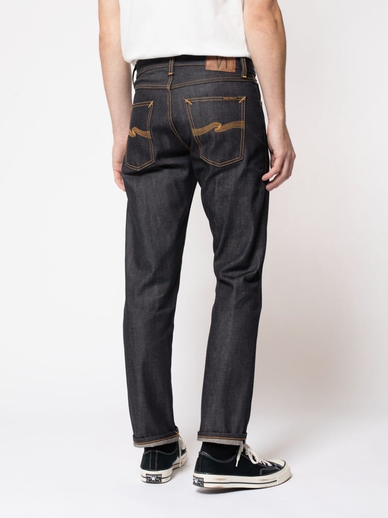 Black Nudie Jeans Gritty Jackson Dry Selvage Men's Jeans | 48279KJXA