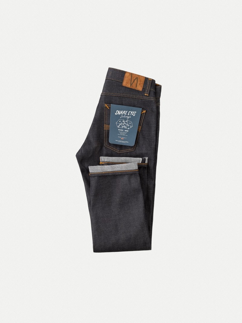 Black Nudie Jeans Gritty Jackson Snake Eyes Selvage Men's Jeans | 31620ZXKN