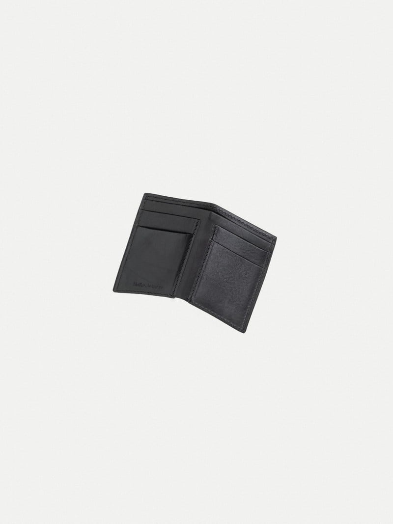 Black Nudie Jeans Hagdahl Wallet Saddle Leather Men's Accessories | 92380YDGK