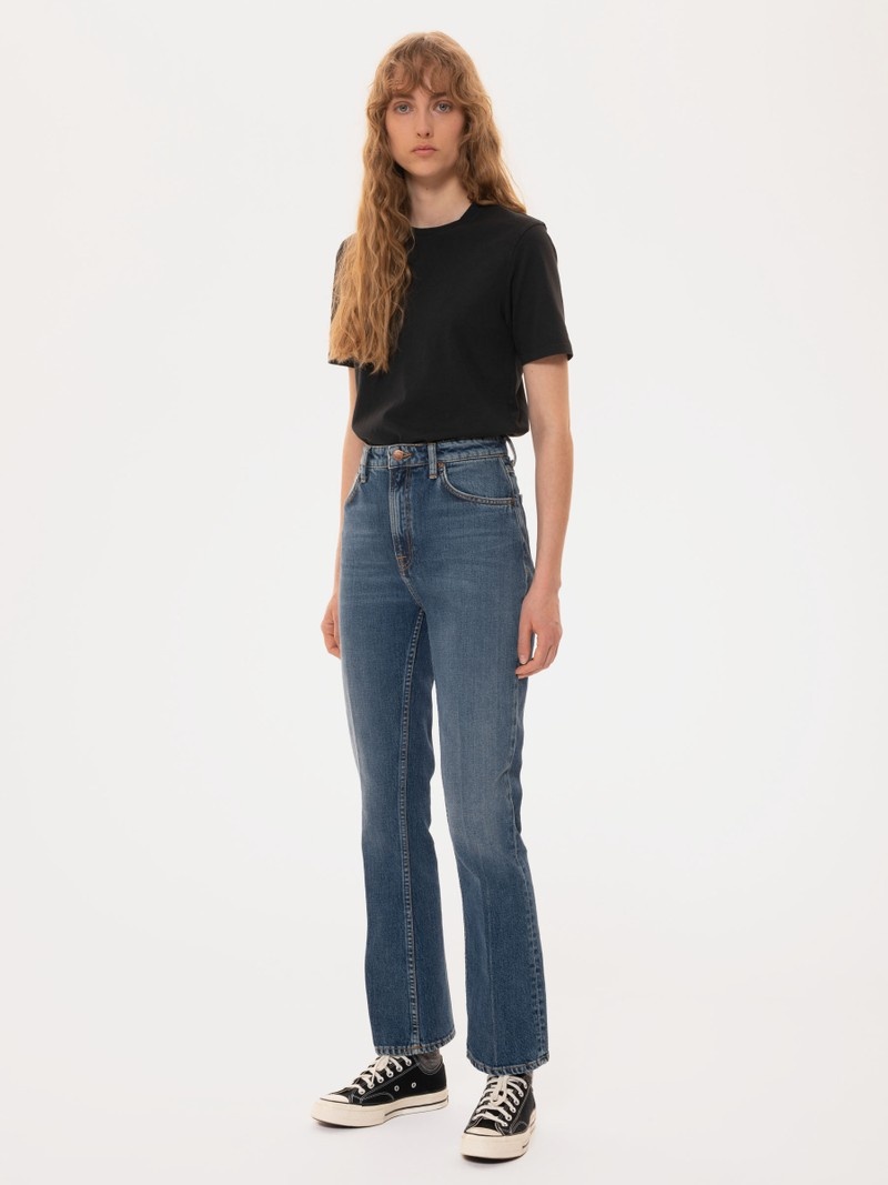 Black Nudie Jeans Joni Solid Antracite Women's T-Shirt | 80746CEDK