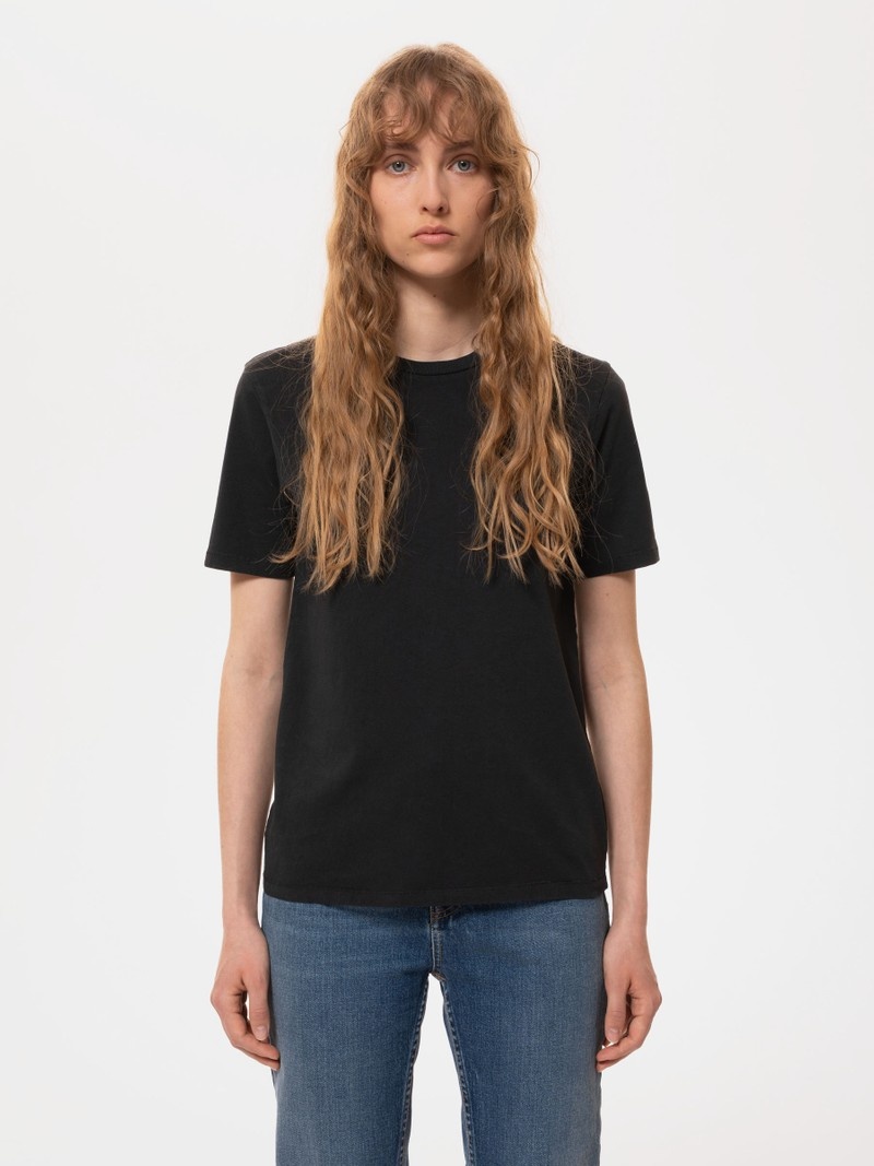 Black Nudie Jeans Joni Solid Antracite Women's T-Shirt | 80746CEDK