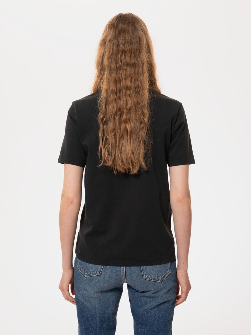 Black Nudie Jeans Joni Solid Antracite Women's T-Shirt | 80746CEDK