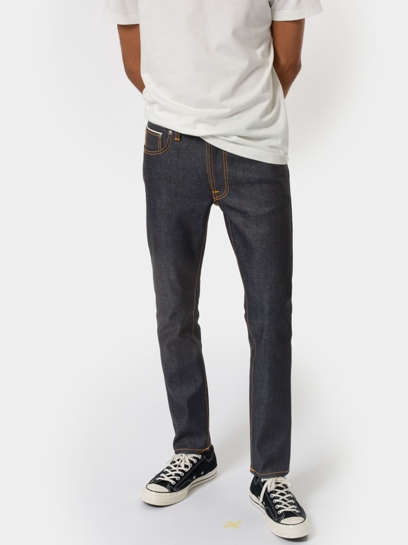 Black Nudie Jeans Lean Dean Dry Japan Selvage Men's Jeans | 74963VLFQ