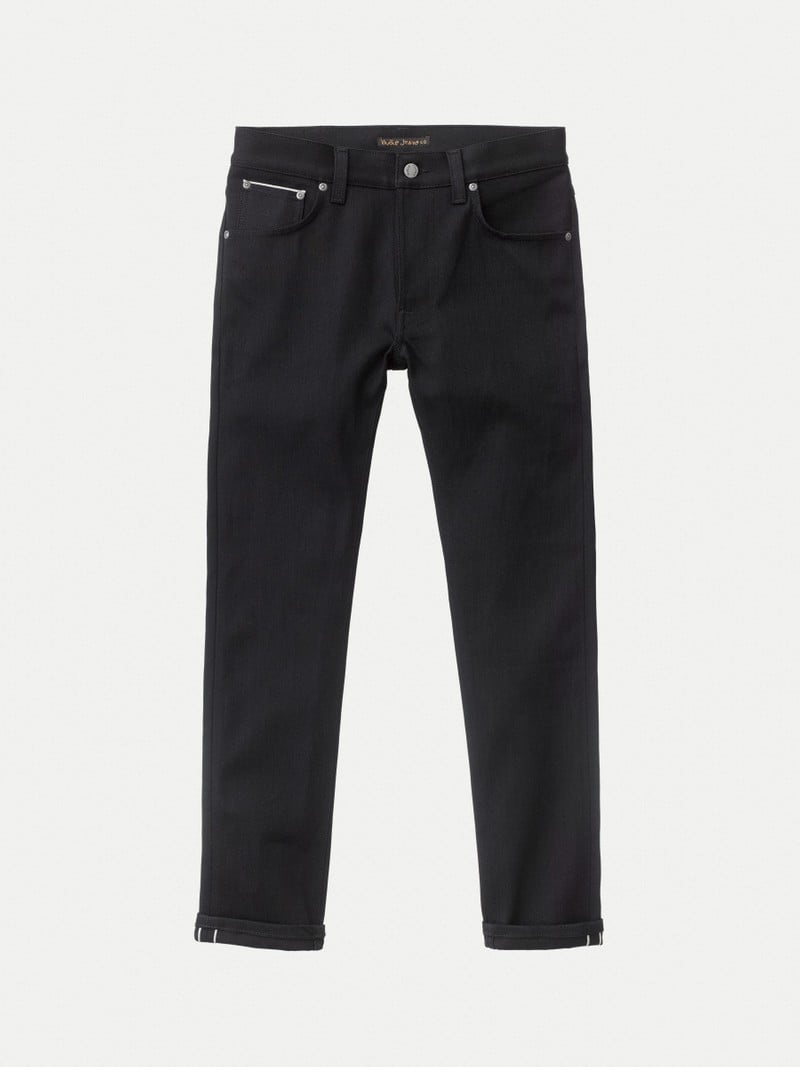 Black Nudie Jeans Lean Dean Dry Selvage Men's Jeans | 70364OCJX